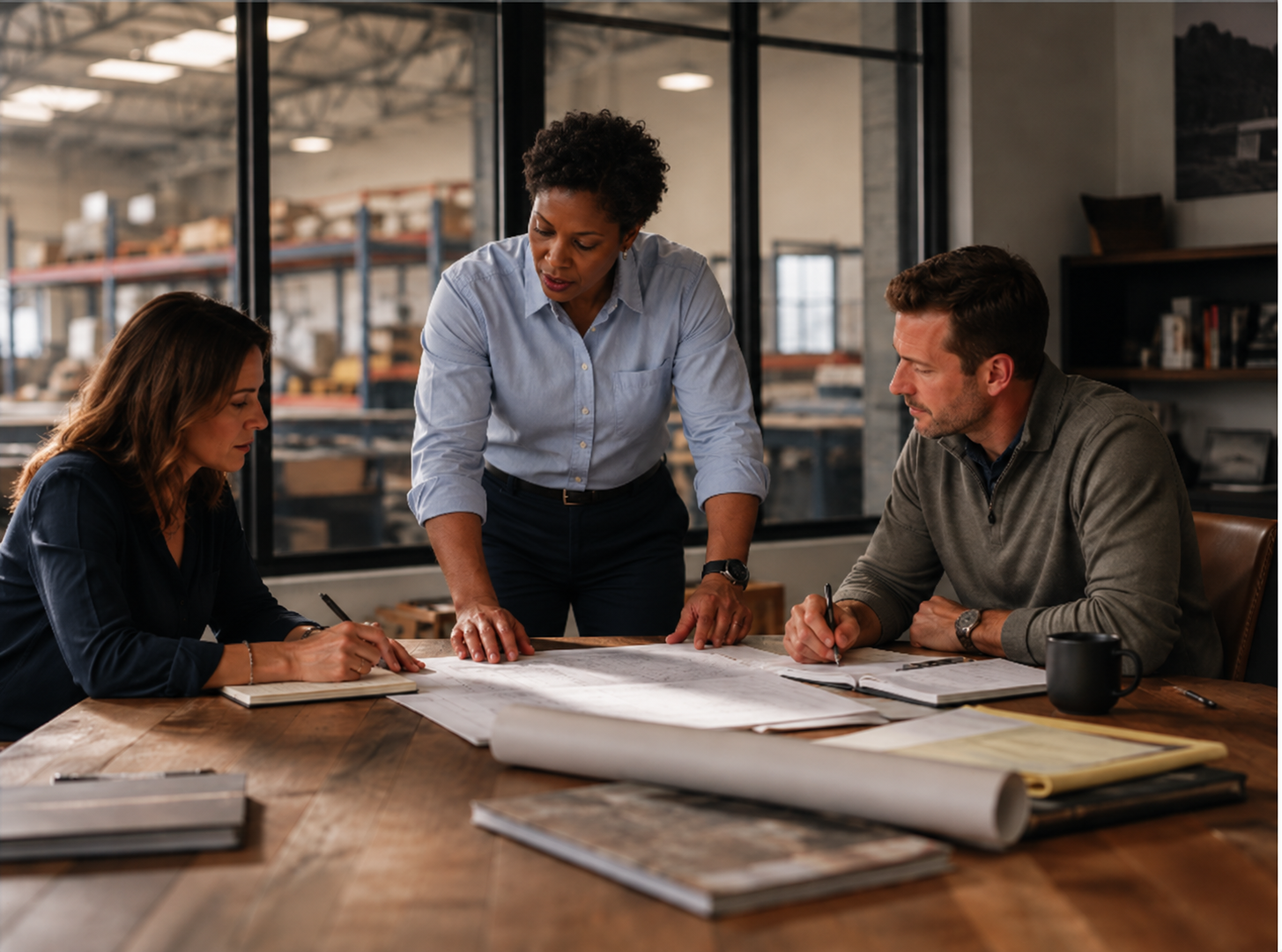 Business owners reviewing plans together